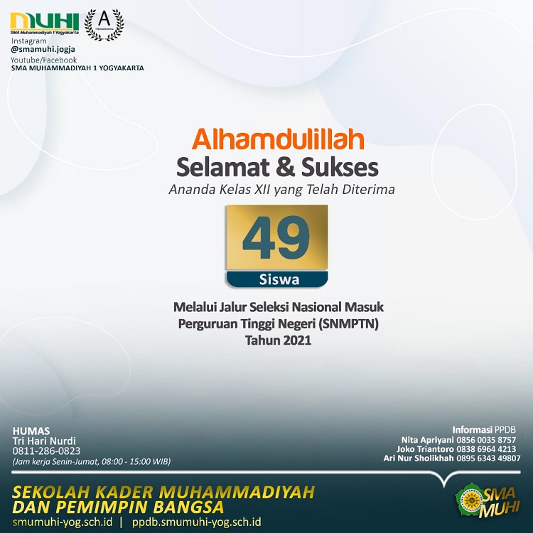 49 Siswa  SMA Muhi Yogyakarta Lolos SNMPTN 2021